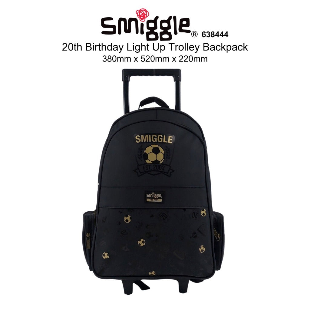 Smiggle Football BlackxGold Trolley With Light Up Wheels 18 inch