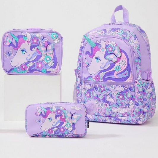 Smiggle Hi There Unicorn 3 piece Backpack 17 inch