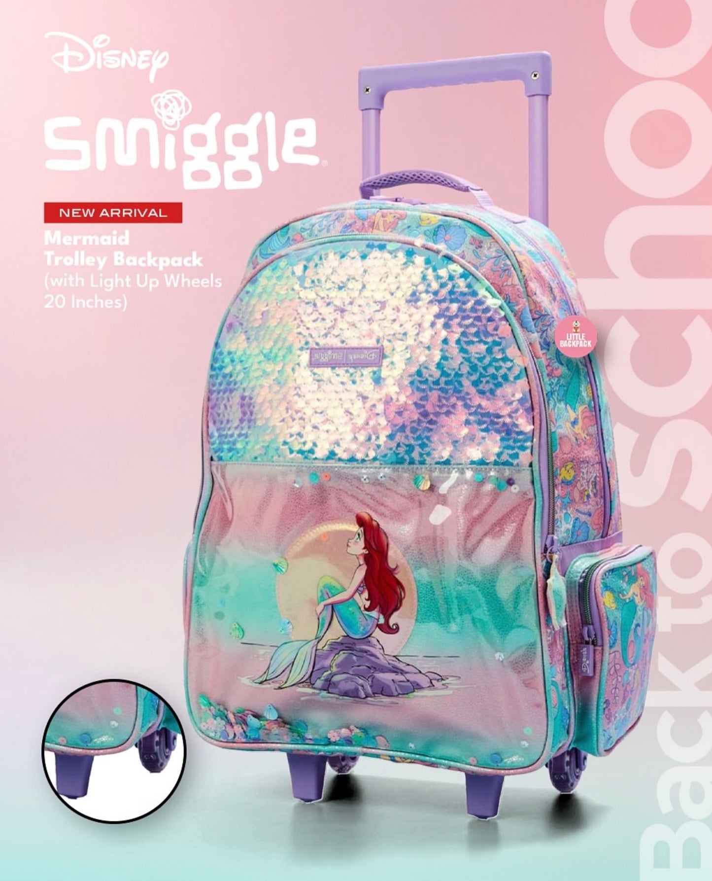 Smiggle Mermaid Trolley 18 inch + Lunch Bag With Strap