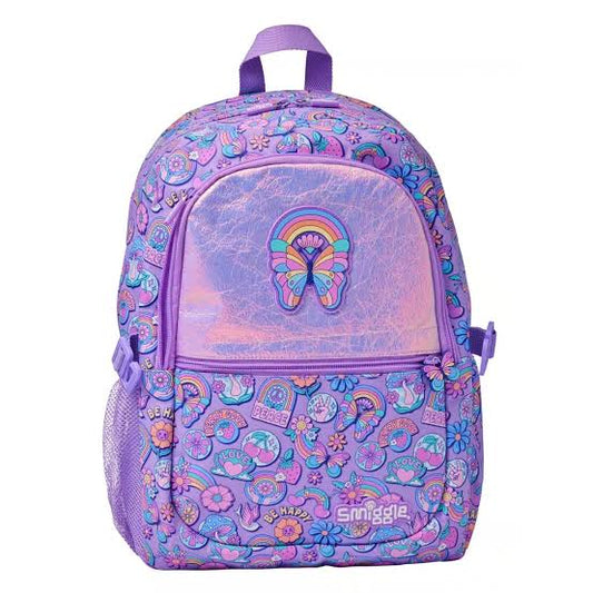 Smiggle Lilac Butterfly Bag 17 inch + Hardtop Lunch Bag Double Decker With Stap