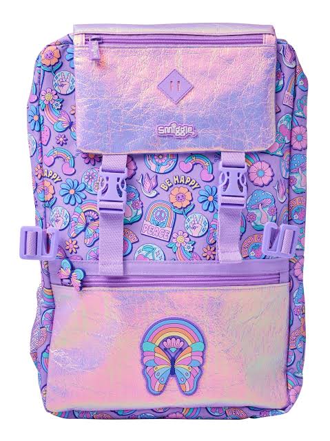 Smiggle Lilac Butterfly 18 inch Backpack + Hard Top Lunch Bag