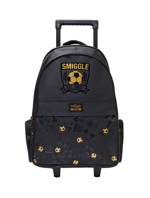 Smiggle Football BlackxGold Trolley With Light Up Wheels 18 inch
