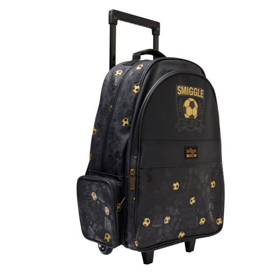 Smiggle Football BlackxGold Trolley With Light Up Wheels 18 inch