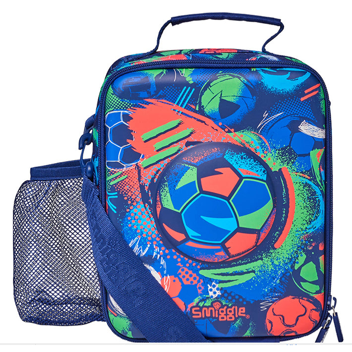 Smiggle Football Blue Hardtop Double Decker Lunchbag With Strap