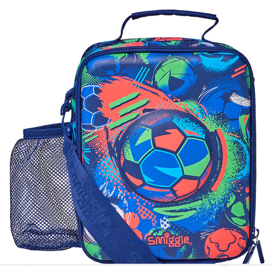 Smiggle Football Blue Hardtop Double Decker Lunchbag With Strap
