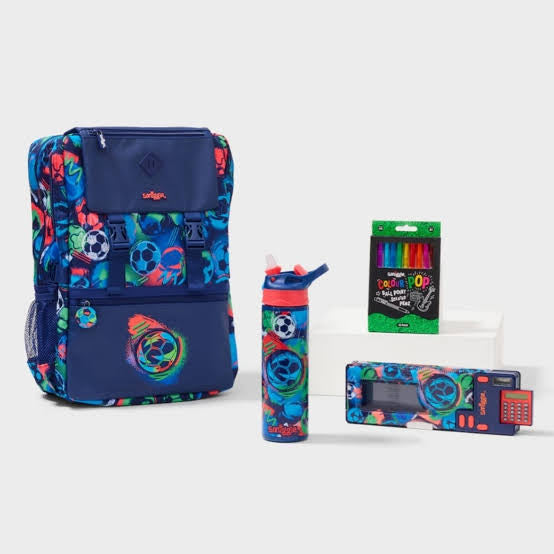 Smiggle Football Blue Hardtop Double Decker Lunchbag With Strap