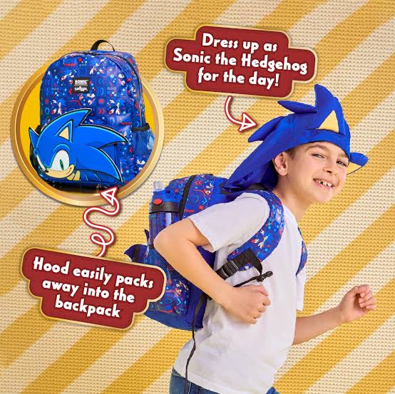 Smiggle Sonic Junior Character Hoodie Backpack 14 inch