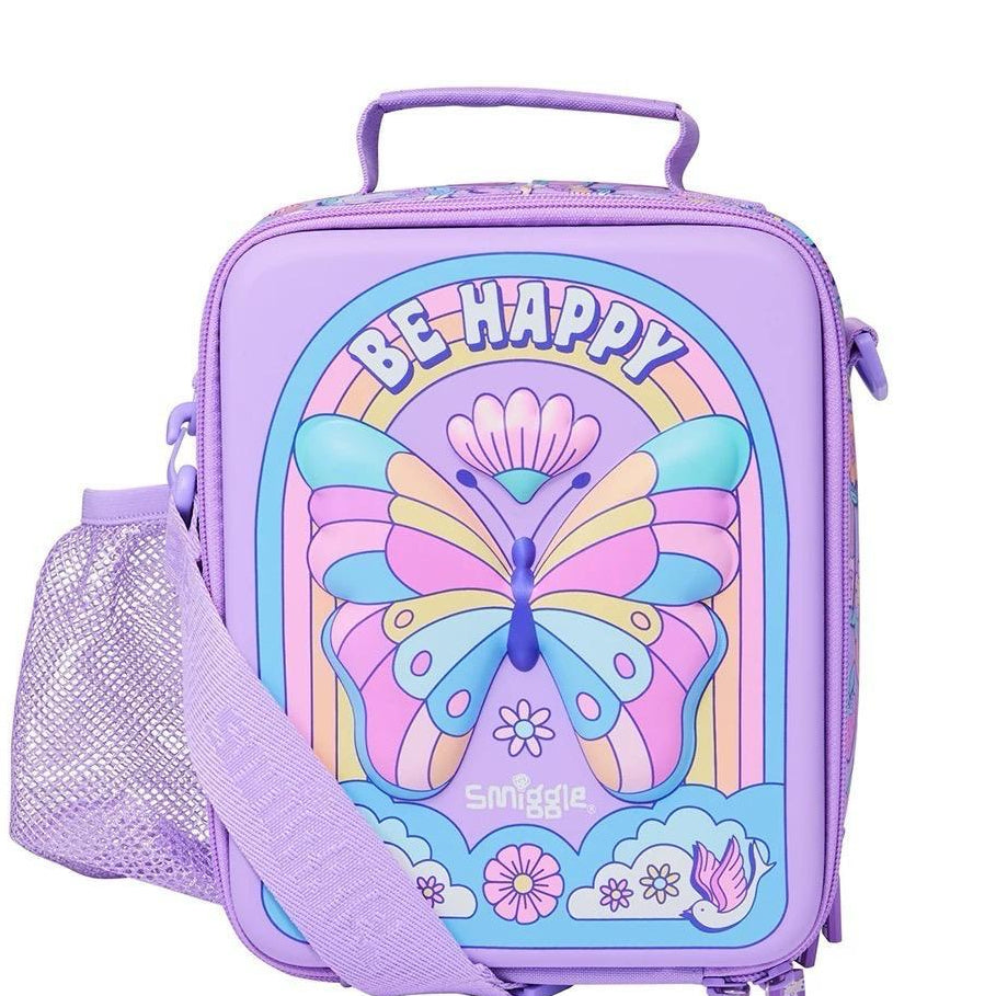 Smiggle Lilac Butterfly 18 inch Backpack + Hard Top Lunch Bag
