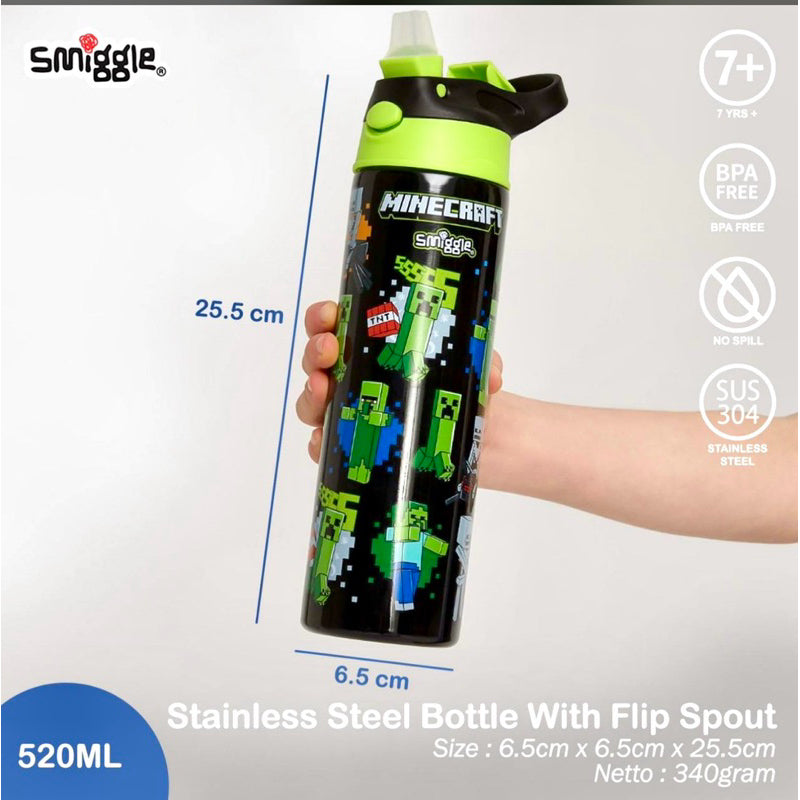 Smiggle MineCraft Stainless Water Bottle 520Ml